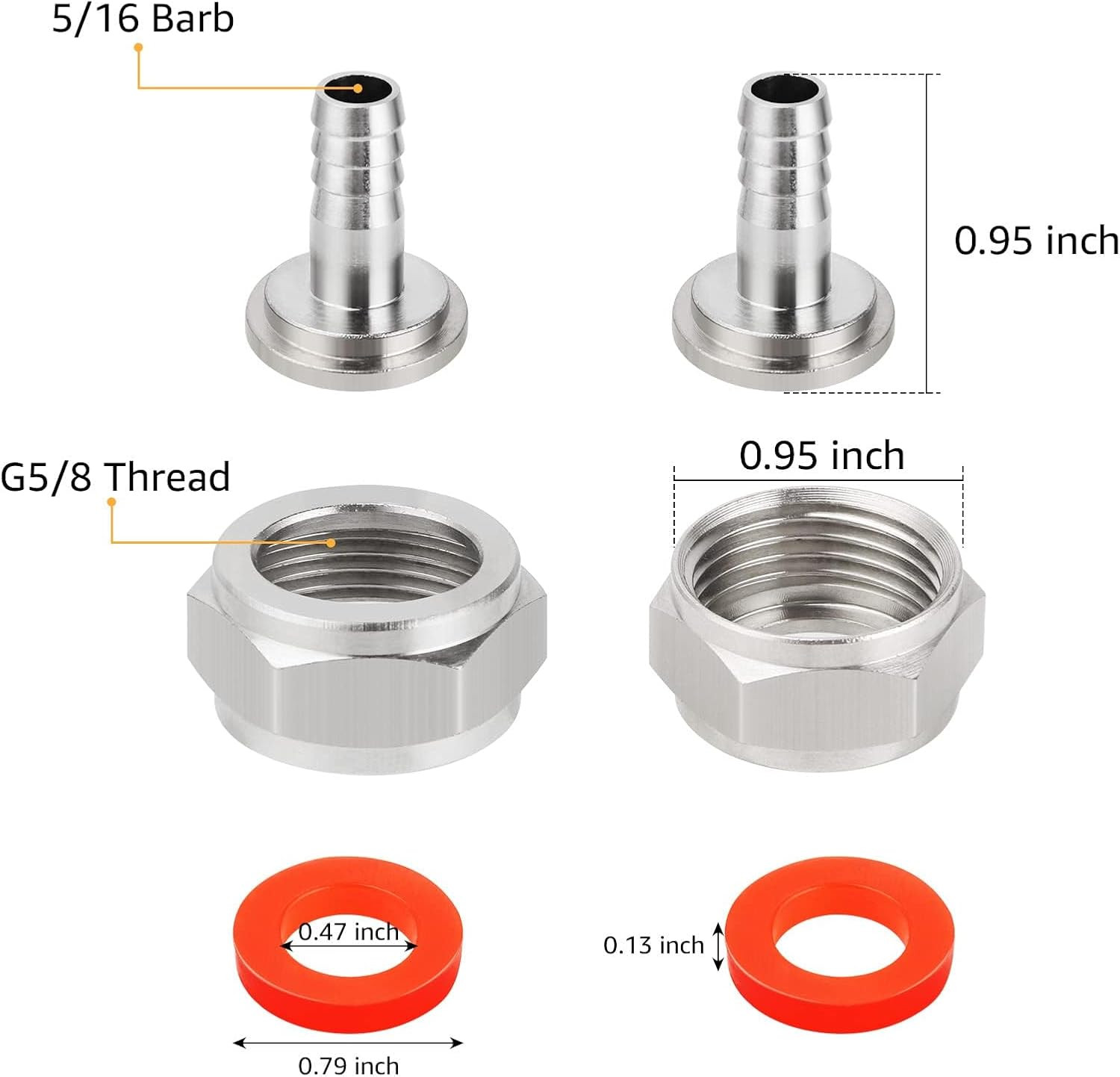 Keg Coupler Barb Connector 5/16» Beer Barb G5/8 Thread Hex Nut Beer Keg Coupler