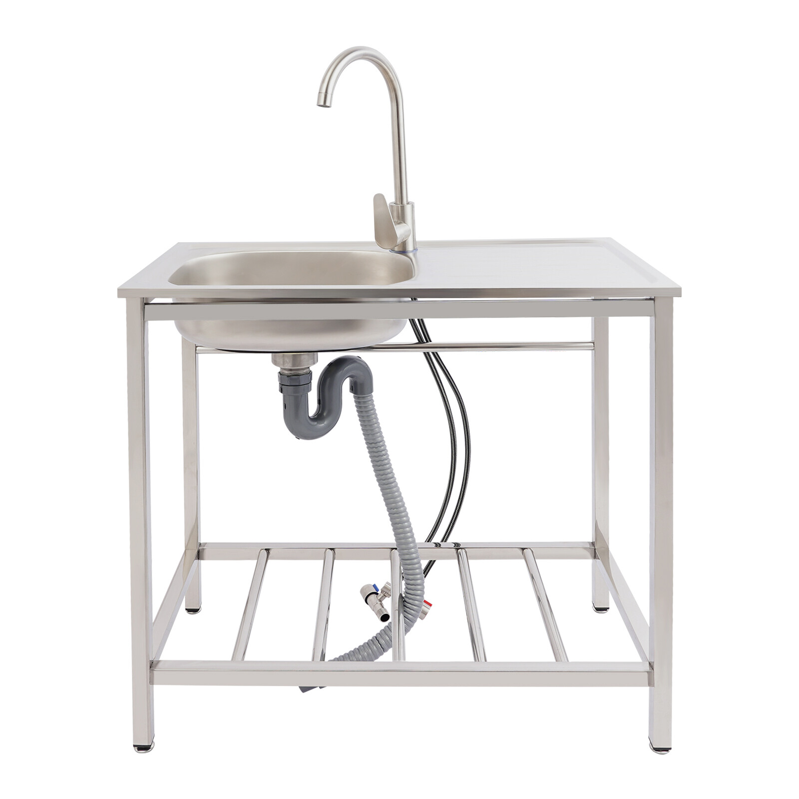 Stainless Steel Utility Sink, Free Standing with Faucet & Drainpipe for Homes