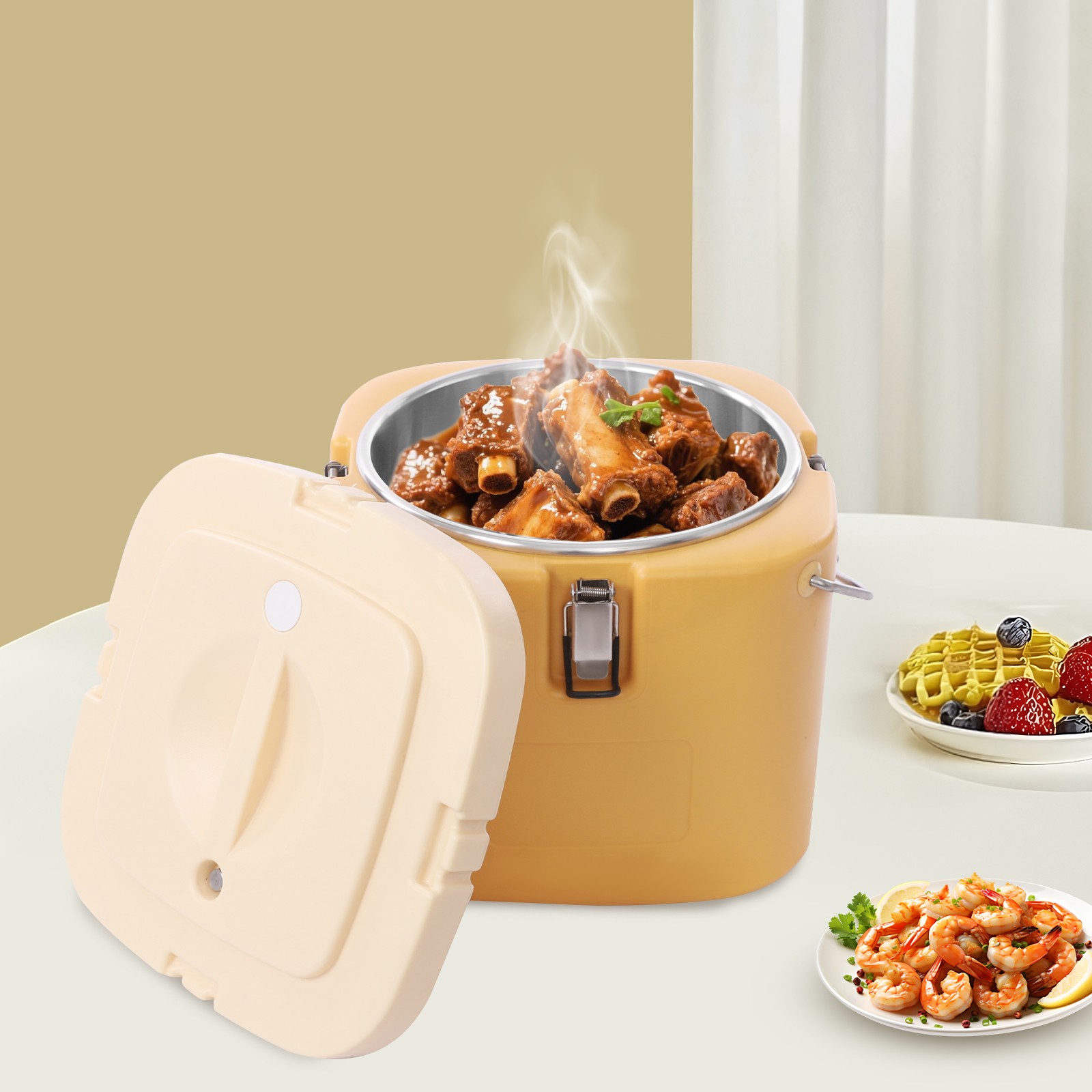 16L Commercial Insulated Soup Container Stainless Steel Portable Ginger Yellow