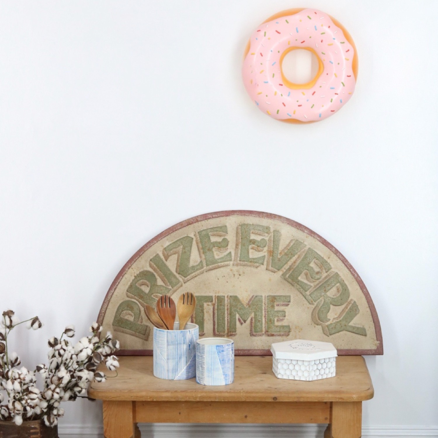 Wall Hanging Strawberry Donut with Sprinkles – Durable Fiberglass & Resin Decor