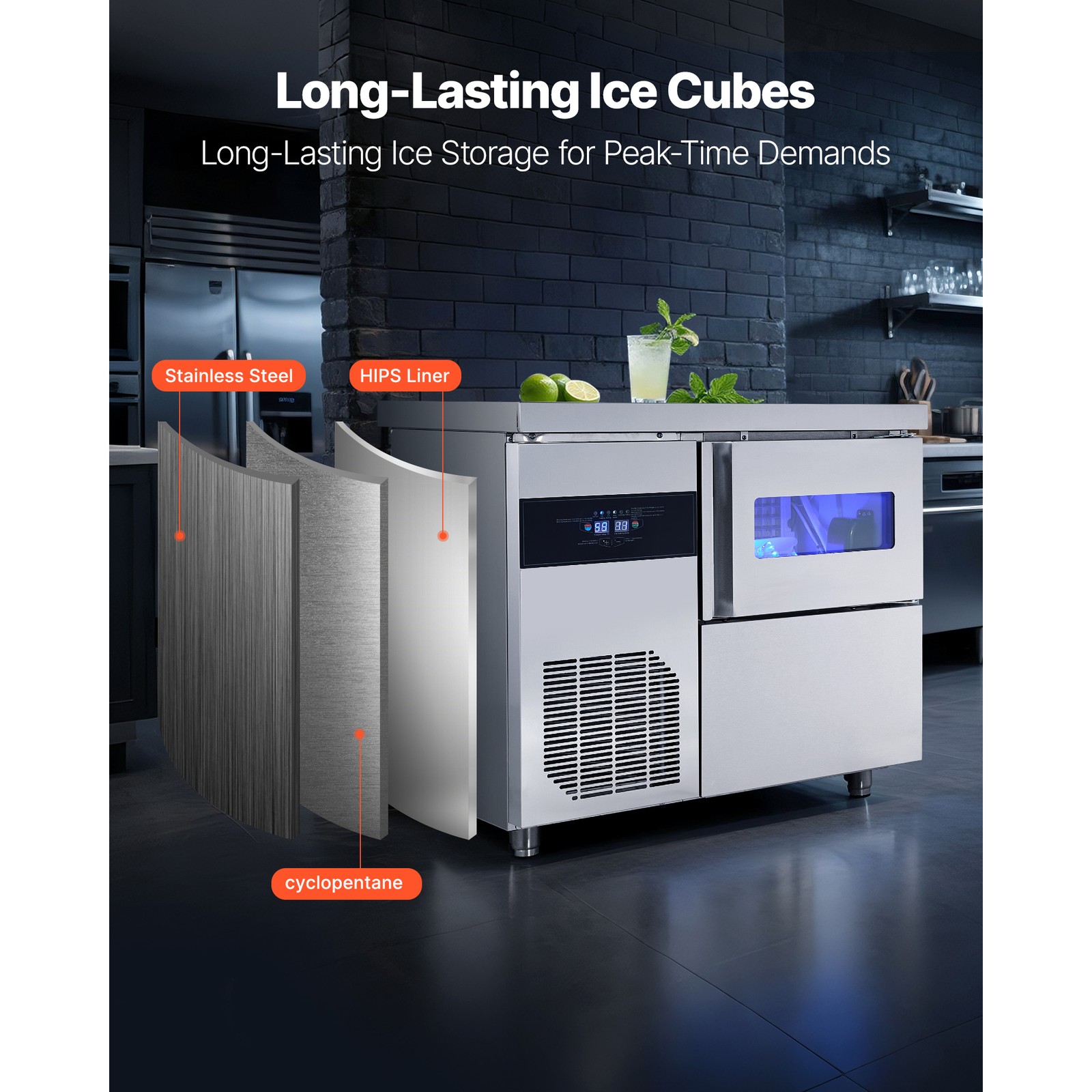 Uimoso Freestanding Commercial Ice Maker Machine for Countertop, 132 lbs/24H