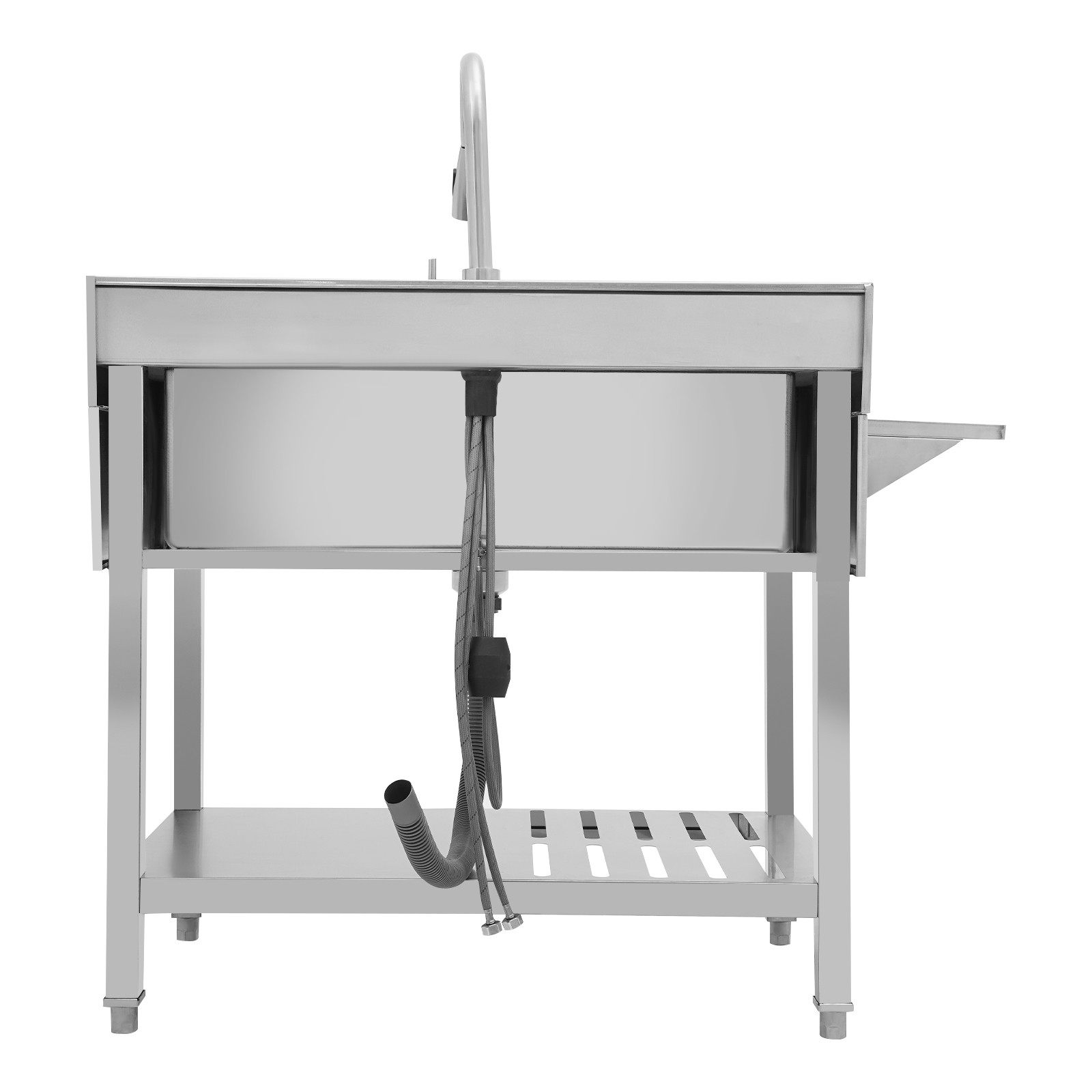 Single Bowl Kitchen Sink Stainless Steel Sink Commercial Sink w/Pull-out Faucet