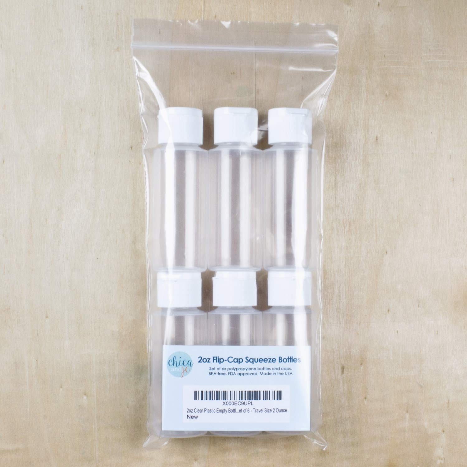 Chica and Jo 2oz Clear Plastic Empty Squeeze 6 Count (Pack of 1), clear