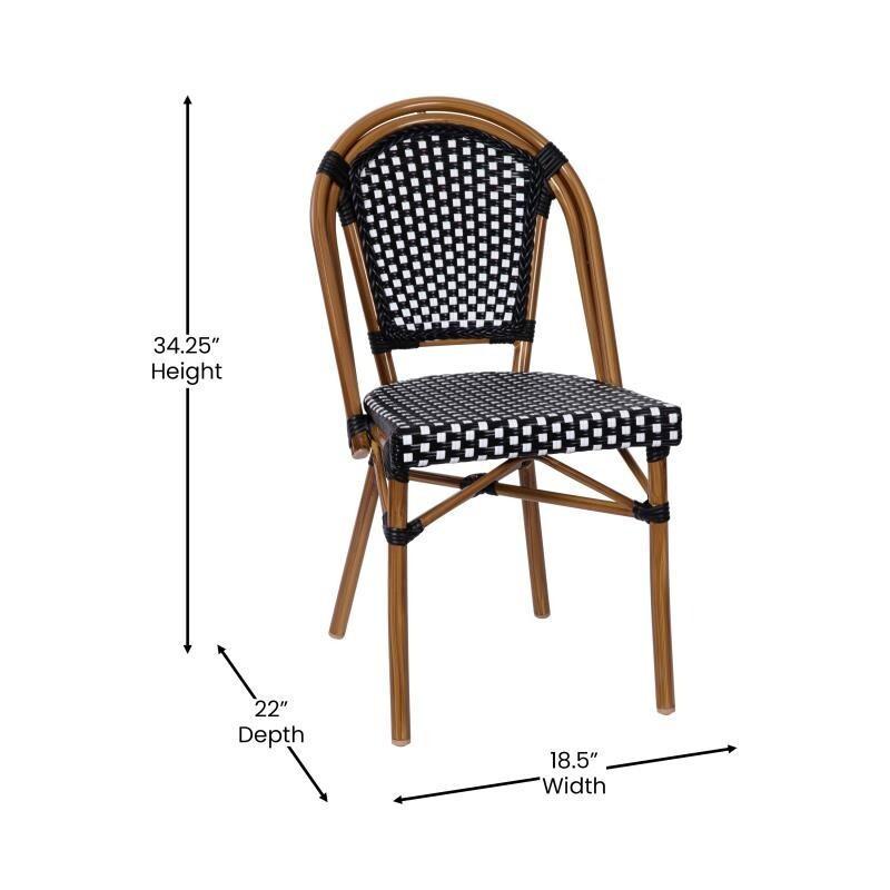 2 PACK Bistro Style Black & White Armless Dining Chair W/ Bamboo Aluminum Frame