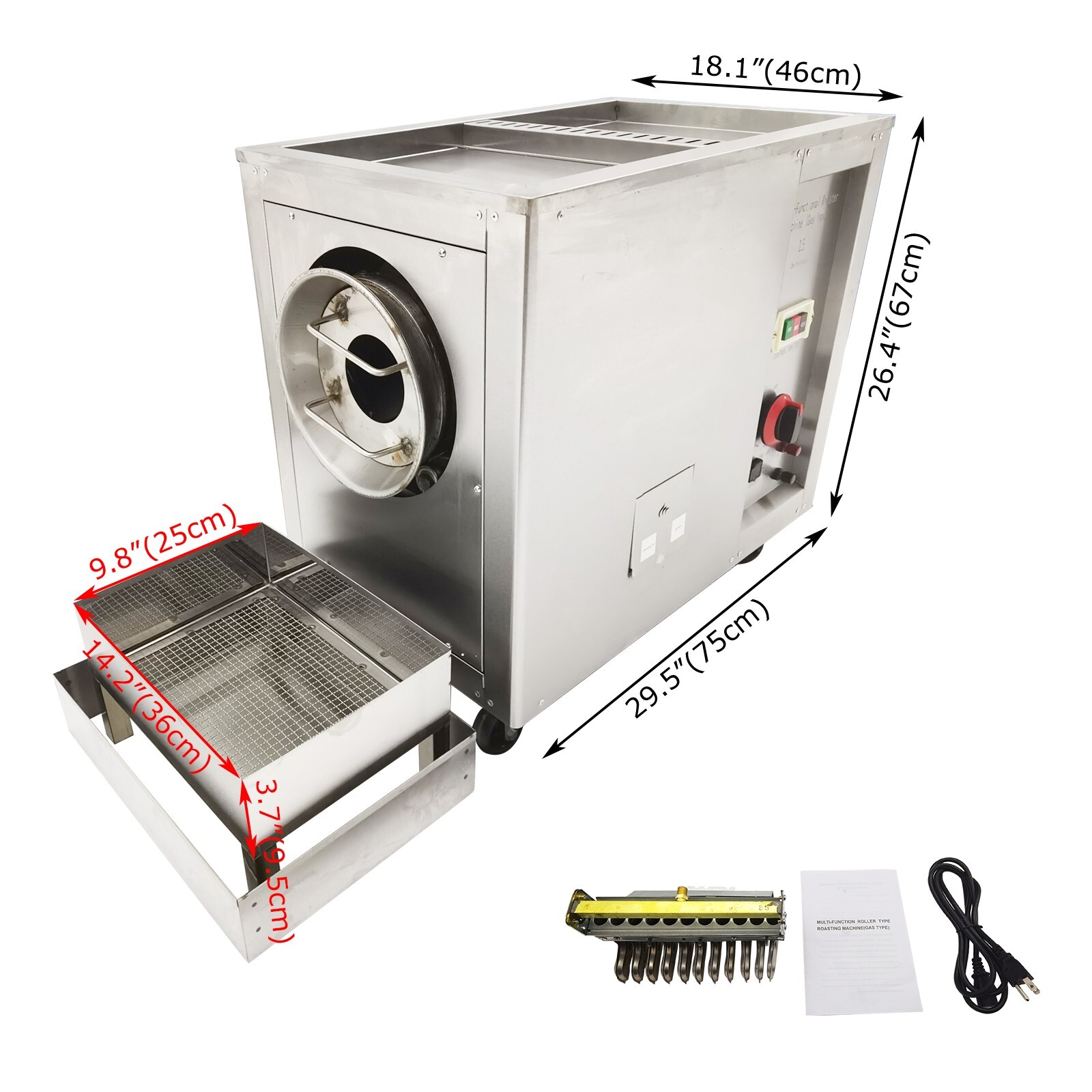 110V 80W Commercial Gas Coffee Roaster 16.5LBS Capacity 0-300℃ for Nuts Beans