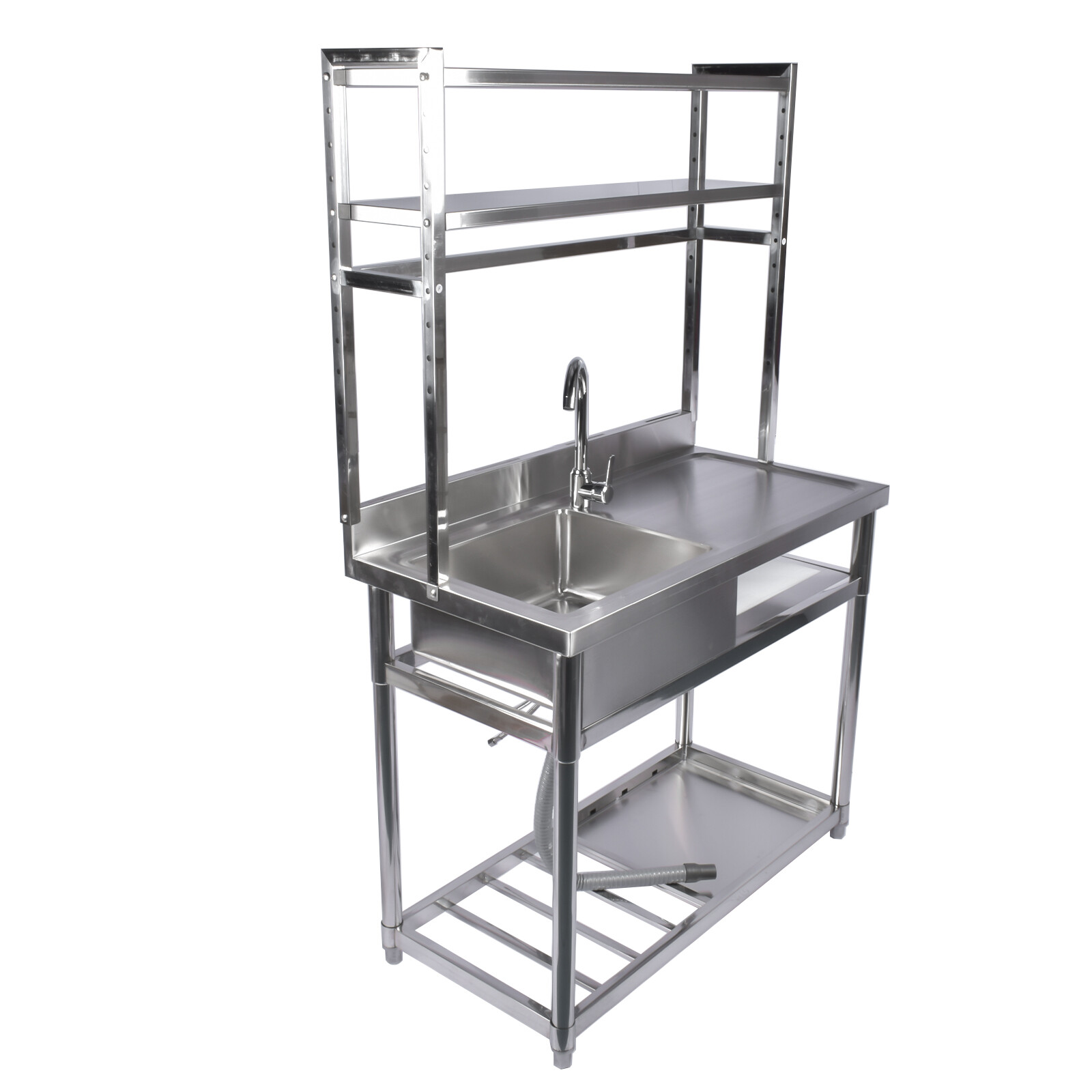 39.4in Stainless Steel Utility Sink Set, Single Bowl Commercial Sink w/ Shelves