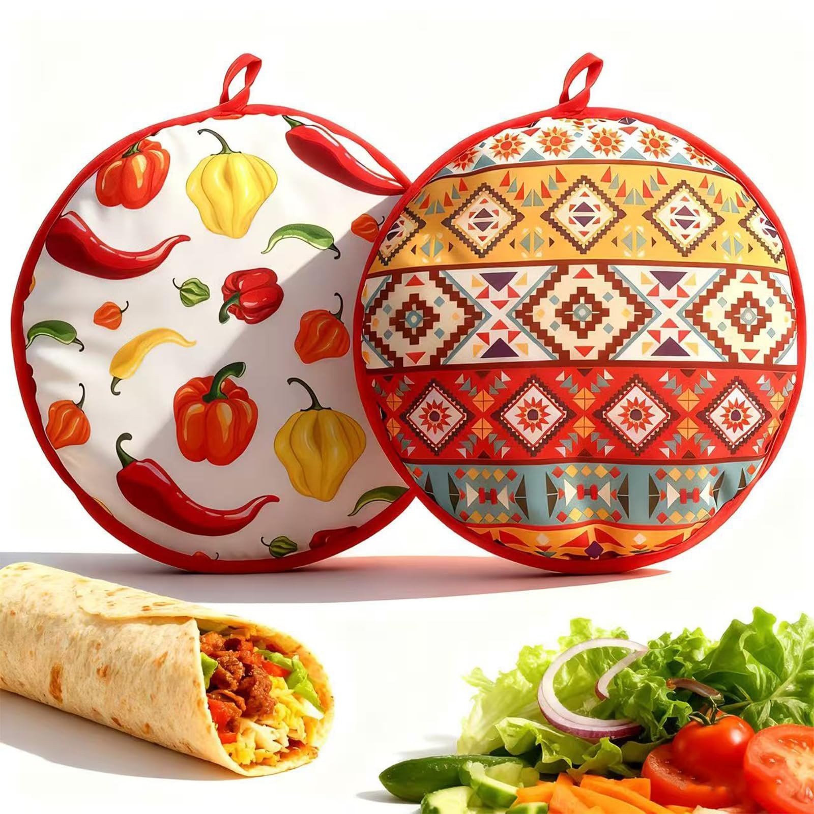 [2PCS] Classic Tortilla Warmers, Insulated Soft Cloth Pouch, Microwavable Fabric
