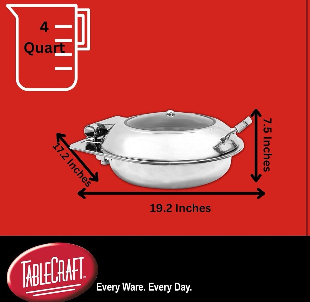 TableCraft CW40165 6 Qt. Induction Round Chafer Dish w/ Full Size Cover