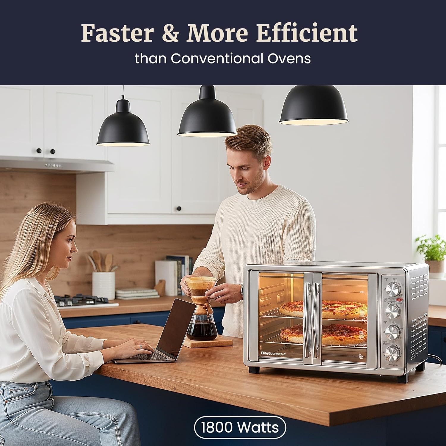 Stylish 47.5Qt French Door Convection Oven – 18-Slice & Rotisserie Function