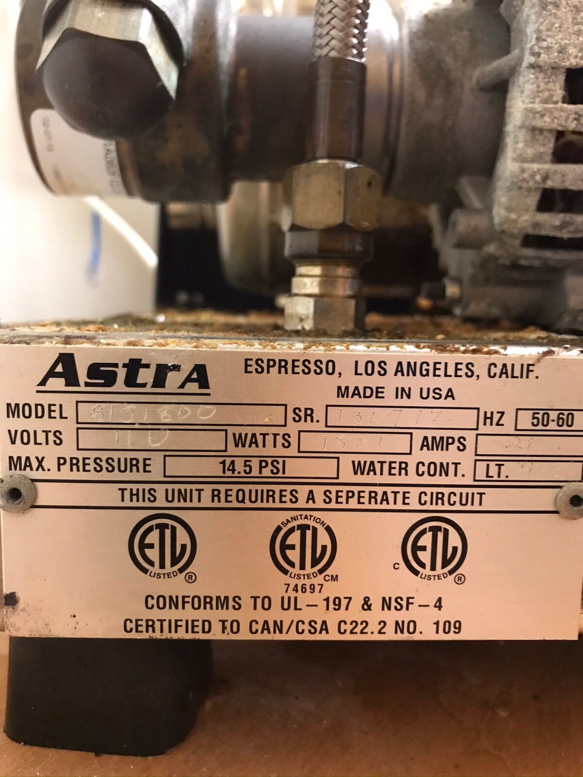 ASTRA STS1800 Steamer Wiring Harness/Fluid Control Valve and Ignition Switch