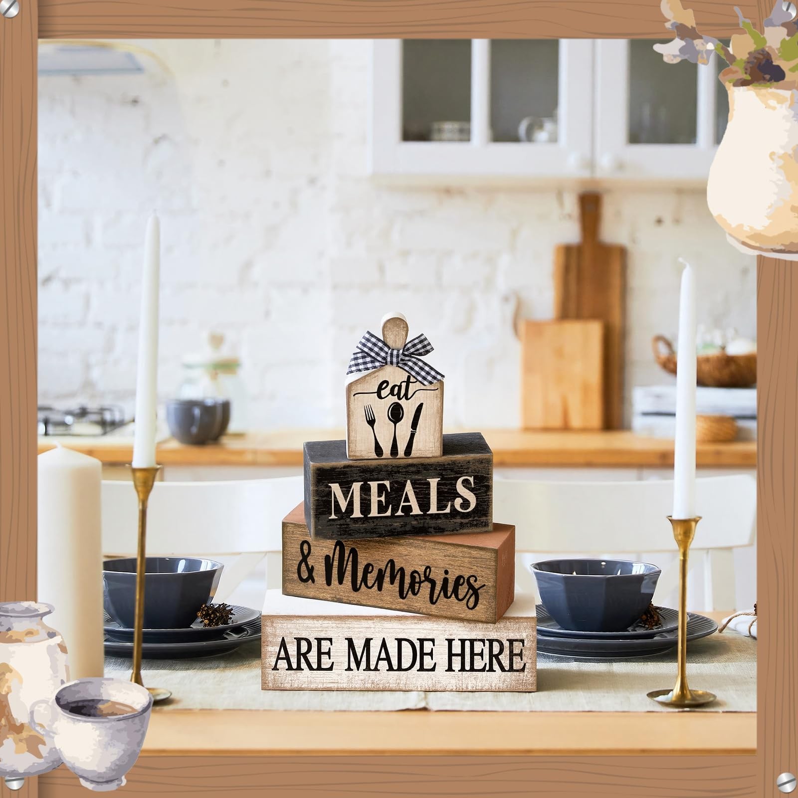Moucuny 4 Pcs Farmhouse Kitchen Decor Wooden Plate Table Normal