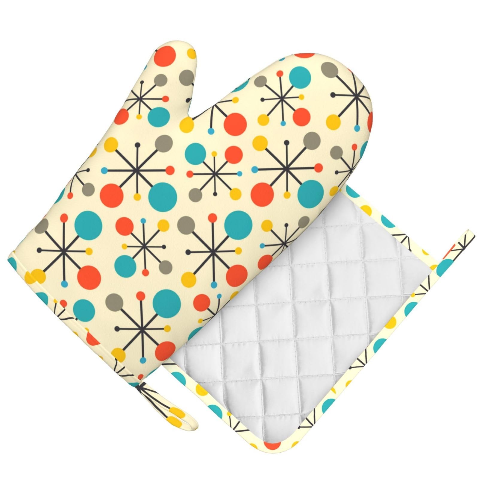 Mid Century Fifties Modern Atomic Retro Oven Mitts and Pot Holders Set of 1