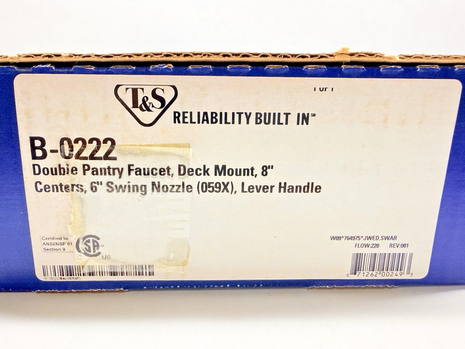 NEW T&S B-0222 Double Pantry Faucet, Deck Mount, 8″ Centers, 6″ Swing Nozzle