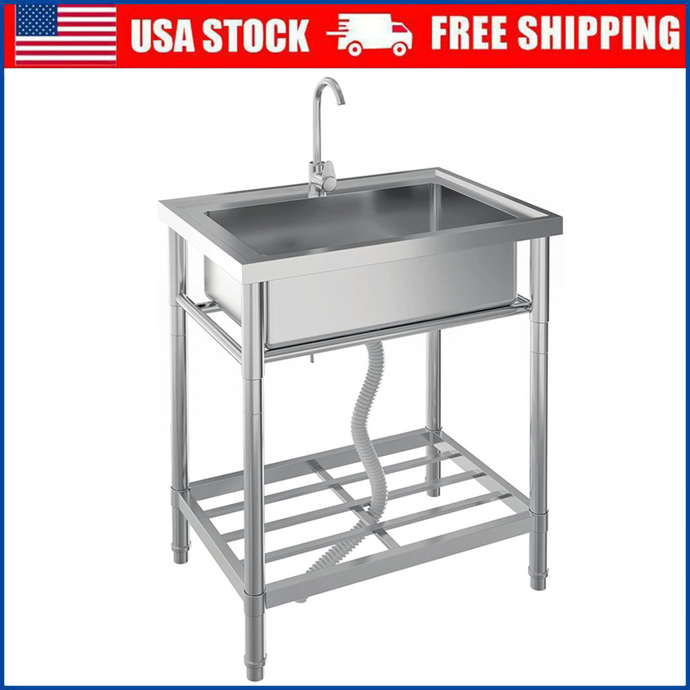 28» Stainless Steel Freestanding Commercial Utility Sink Single Bowl w/ Faucet