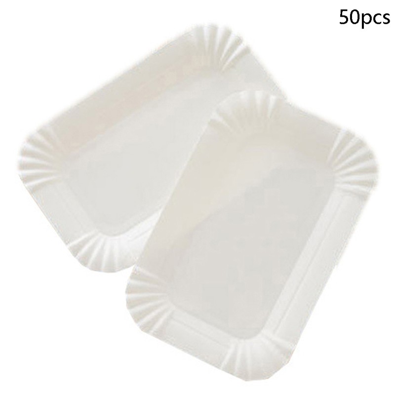 50/100pcs Rectangular Cake Tray White Paper Plate Disposable Dinner Paper Plate
