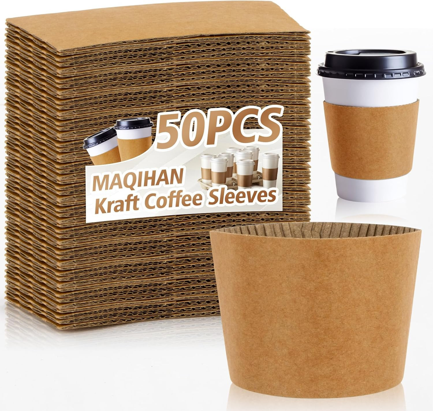50PCS Coffee Cup Sleeves – Hot Coffee Sleeves Disposable Cold Drinks Iced Insula
