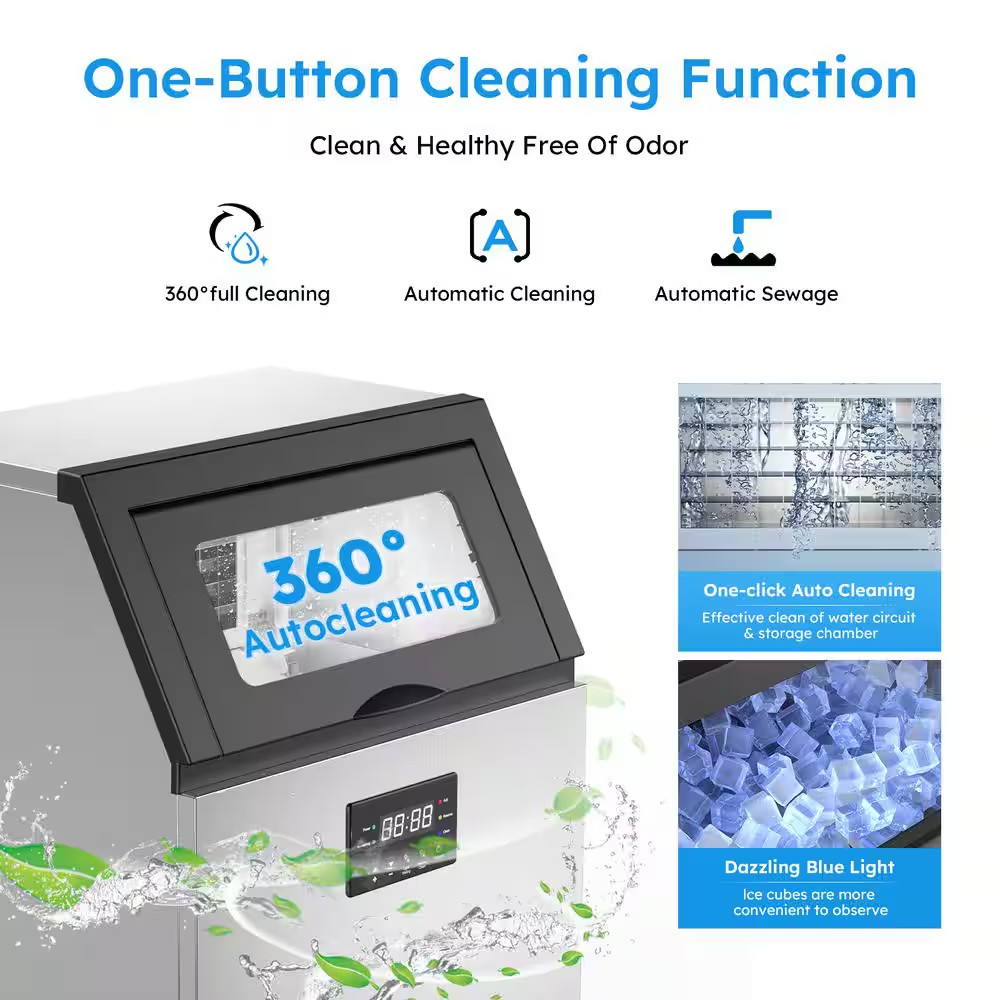 19.6 In. Commercial Ice Maker 200 Lbs./24 H Freestanding Stainless Steel Ice Mak