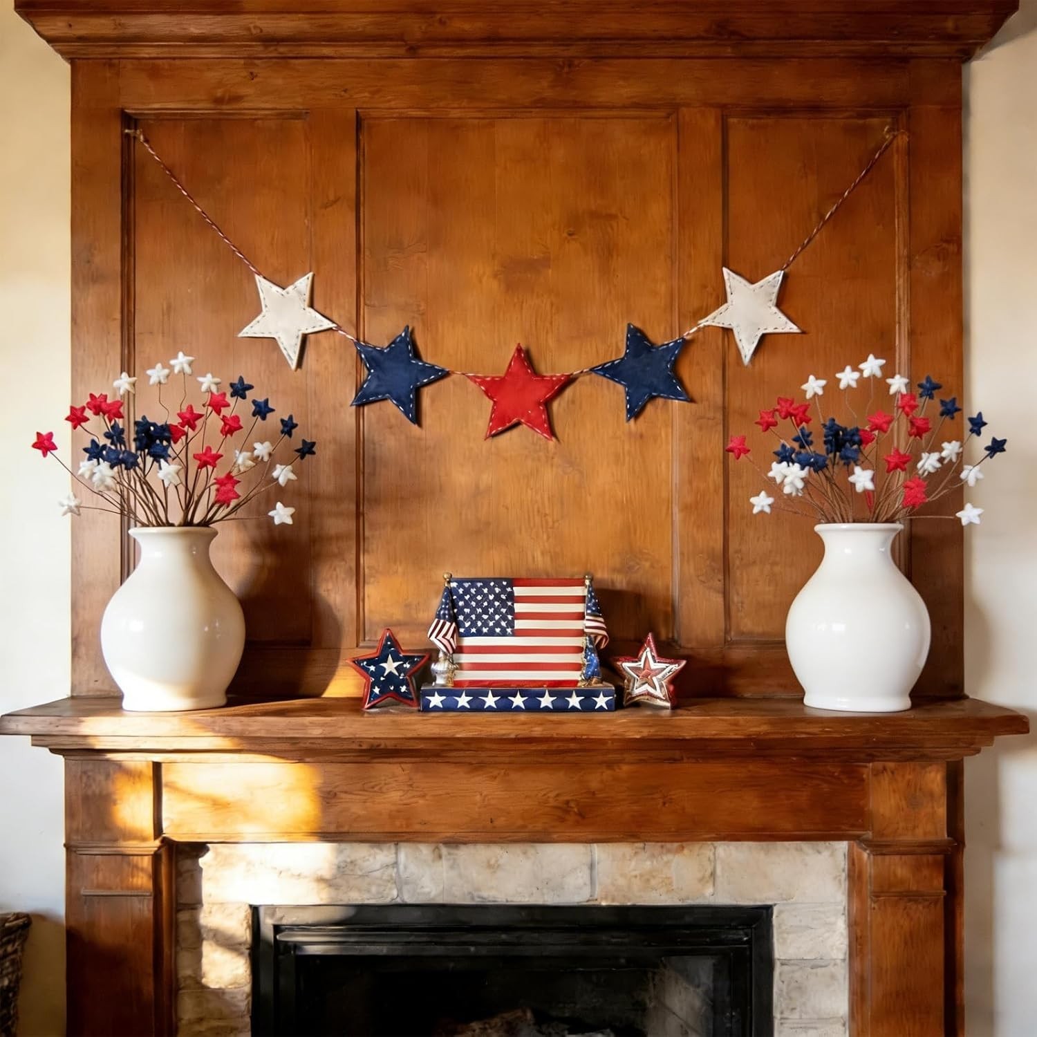 12PCS 10 Inch 4th of July Star Picks, Patriotic Flocked Artificial Berry Stem…