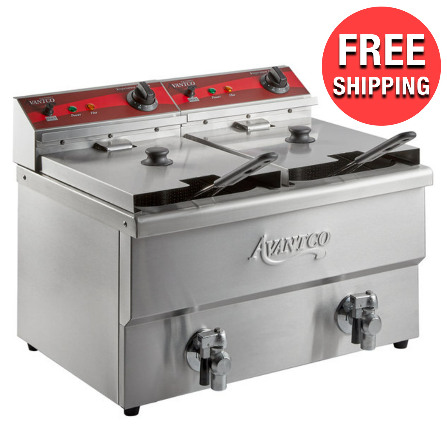 Avantco Commercial 30 lb. Dual Tank Medium-Duty Electric Countertop Fryer – 240V