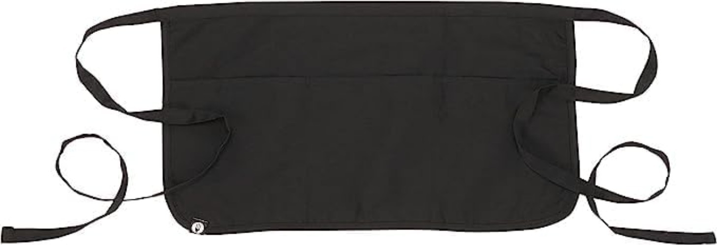 Unisex Reversible Waitress Apron Black Polyester Cotton Comfortable Pocket