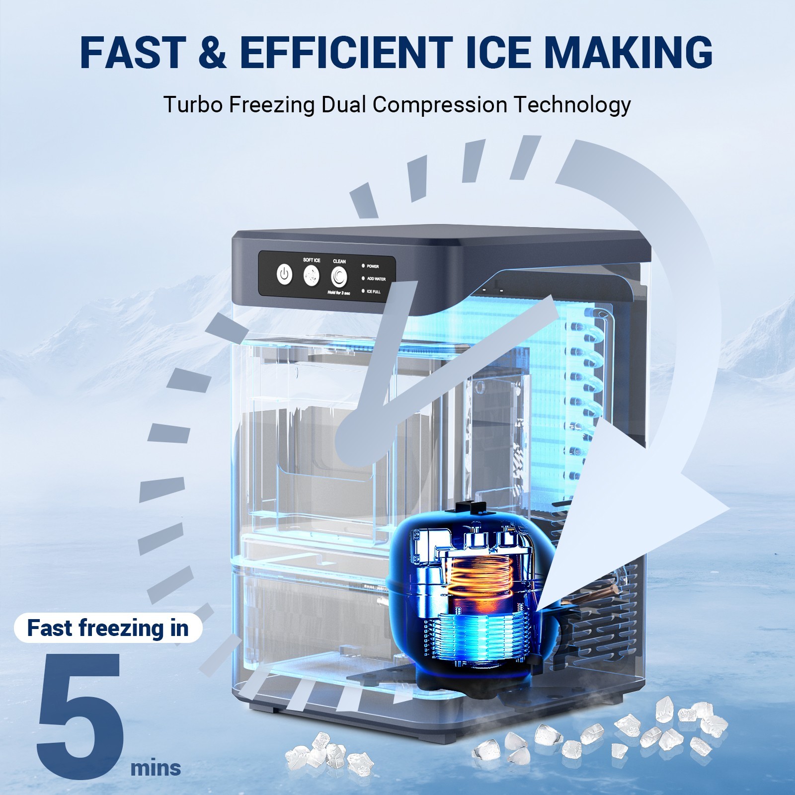 44Lbs/24H Nugget Ice Maker with 0.8 Gal Tank Self-Cleaning Countertop Ice Maker