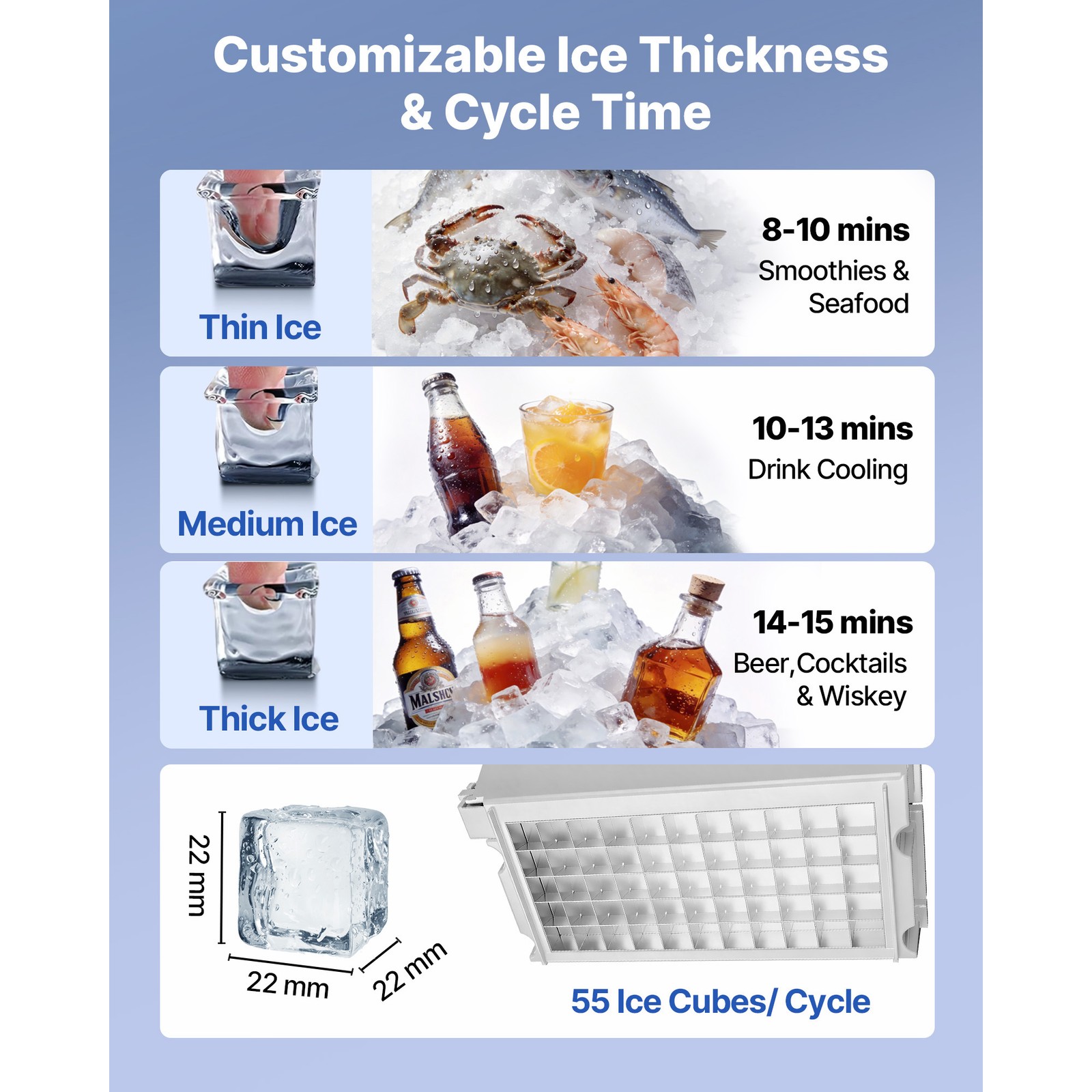 Uimoso 160lbs/24H Commercial Ice Maker Built-in Bar Restaurant Ice Cube Machine