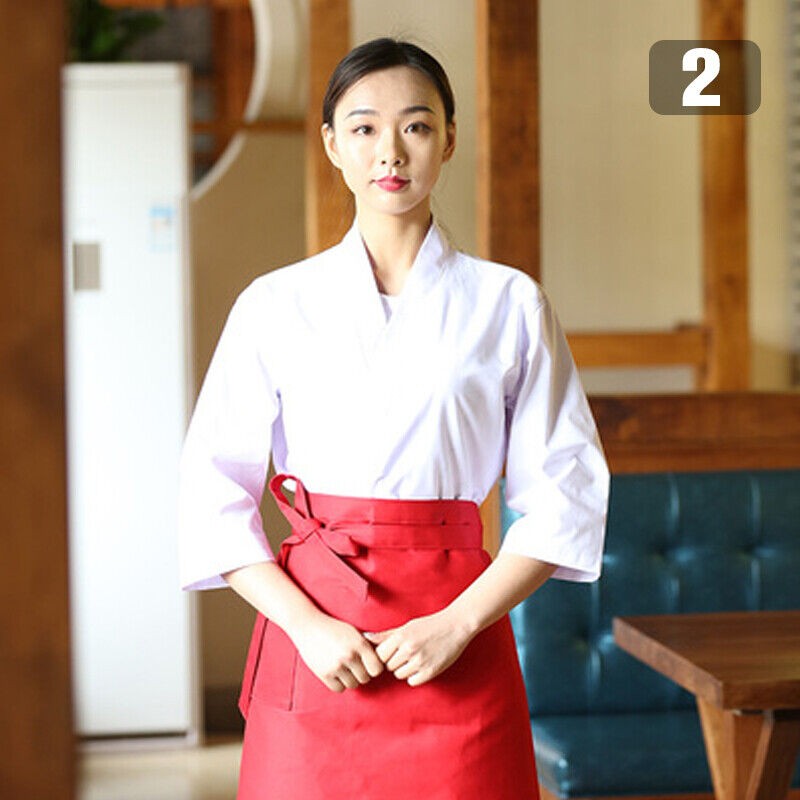 Unisex Japanese Medium Sleeve Cook Uniform Kimono Chef Sushi Restaurant Overalls