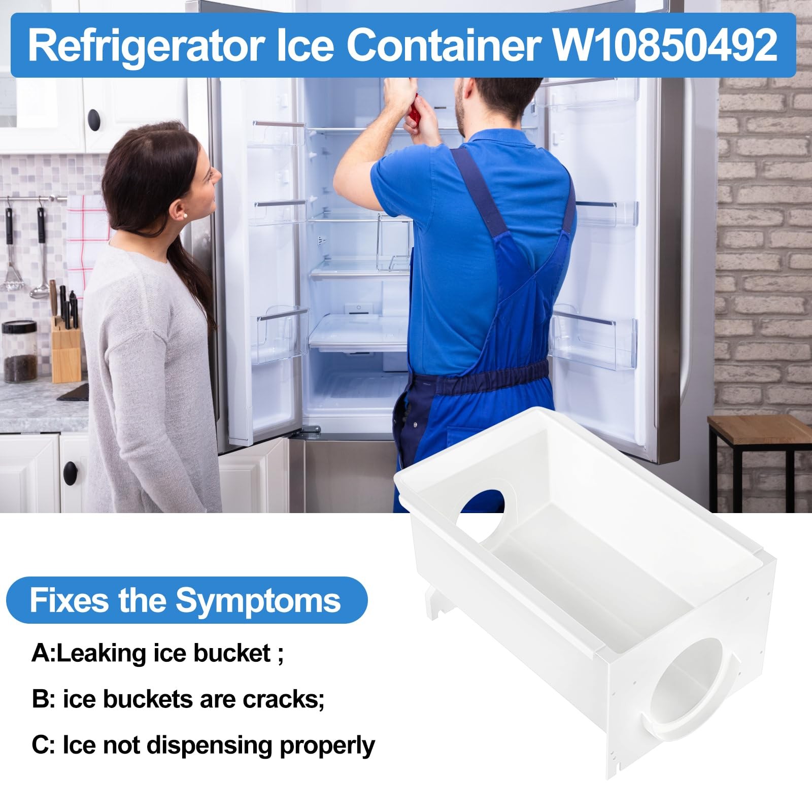 Upgraded W10850492 Refrigerator Ice Bucket Compatible with Whirlpool Kenmore…