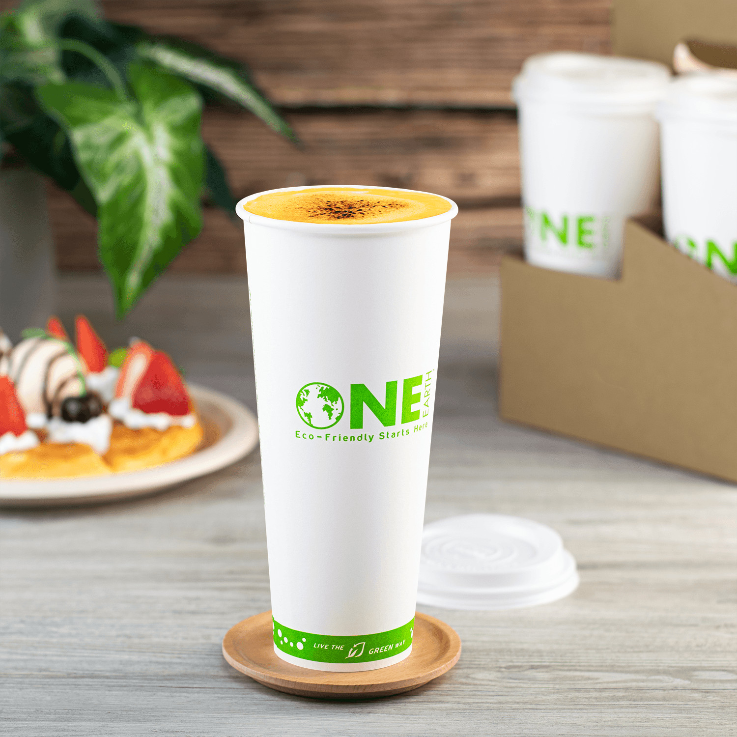 Karat Earth 24oz Eco-Friendly Paper Hot Cups – One Cup One Earth (90mm) – 500 ct
