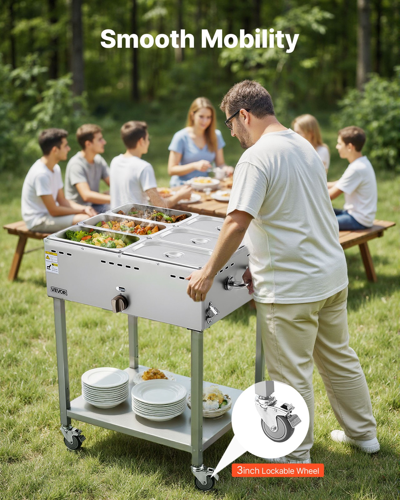 VEVOR Commercial Propane Steam Table 6-Pan Outdoor Food Warmer Stainless Steel