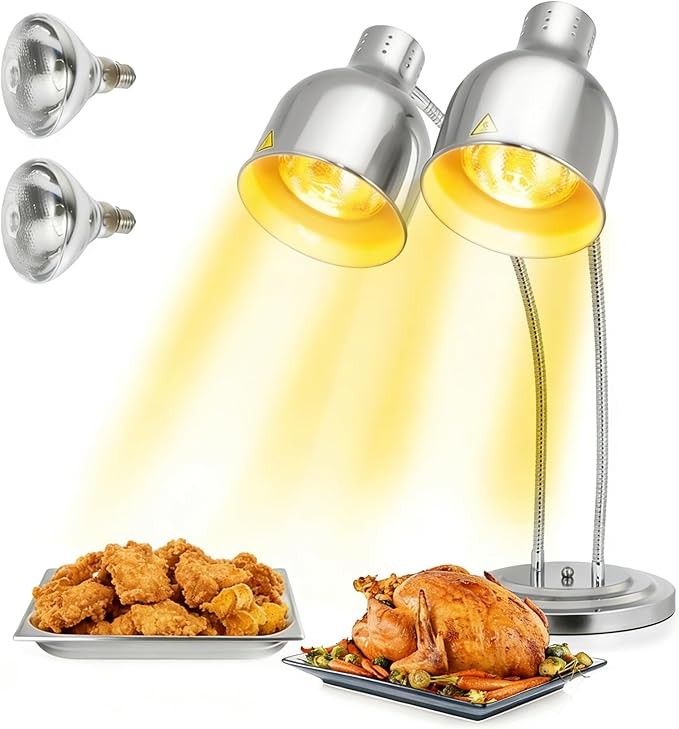 Adjustable Food Heat Lamp 500W Stainless Steel Silver 2-Head