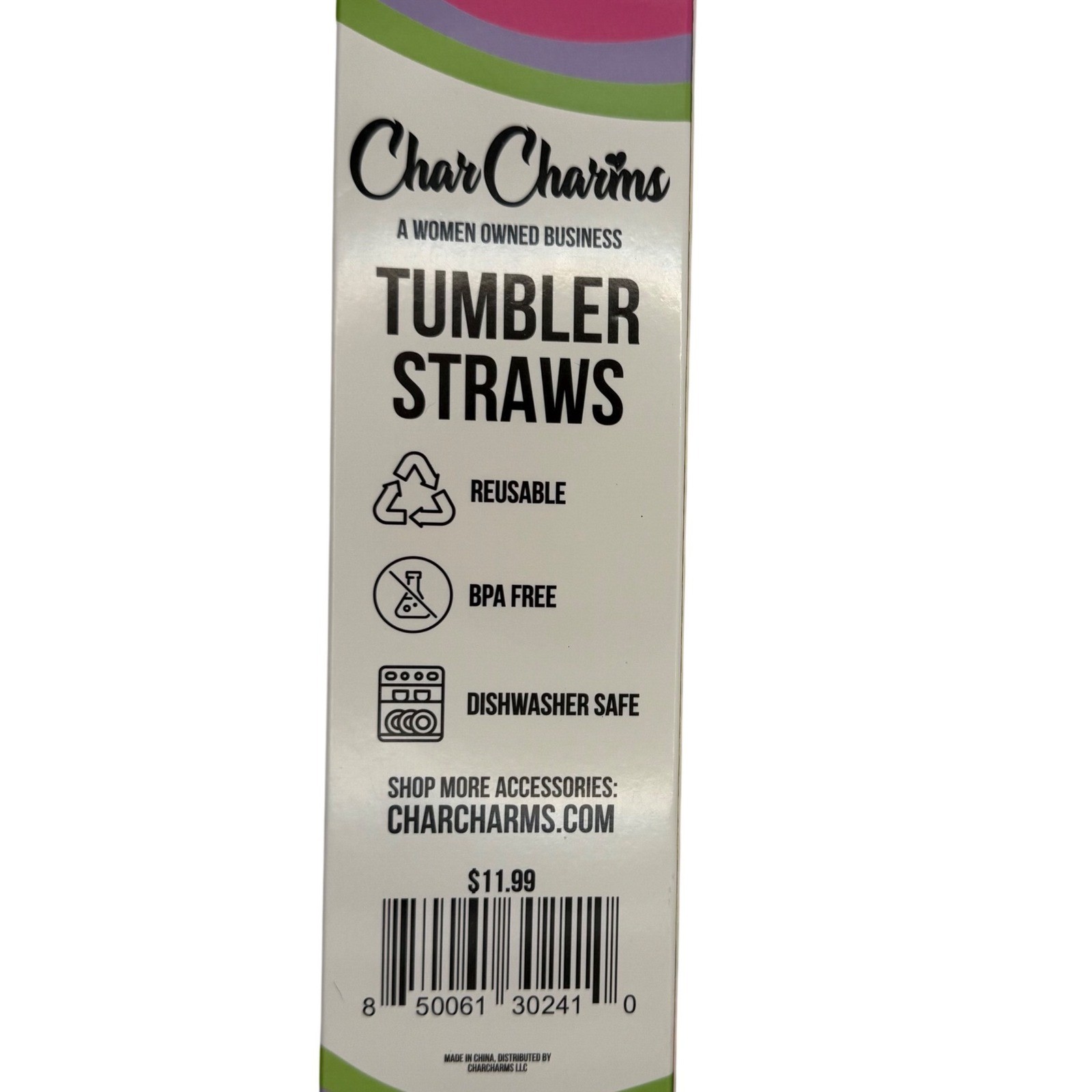 Char Charms Straws 6 Pack Cleaner Brush Included Fits 30oz Tumble