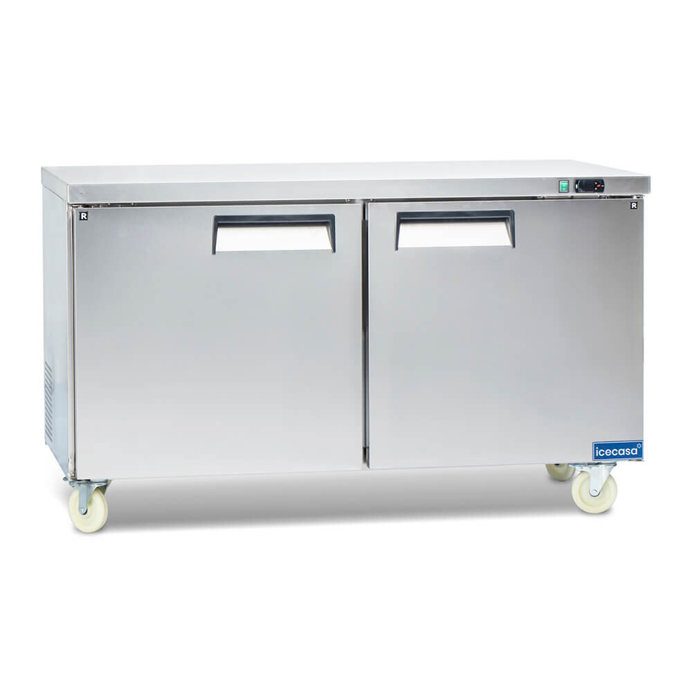 2 Door Undercounter Refrigerator, ICECASA 60″ Commercial Lowboy Worktop Cooler