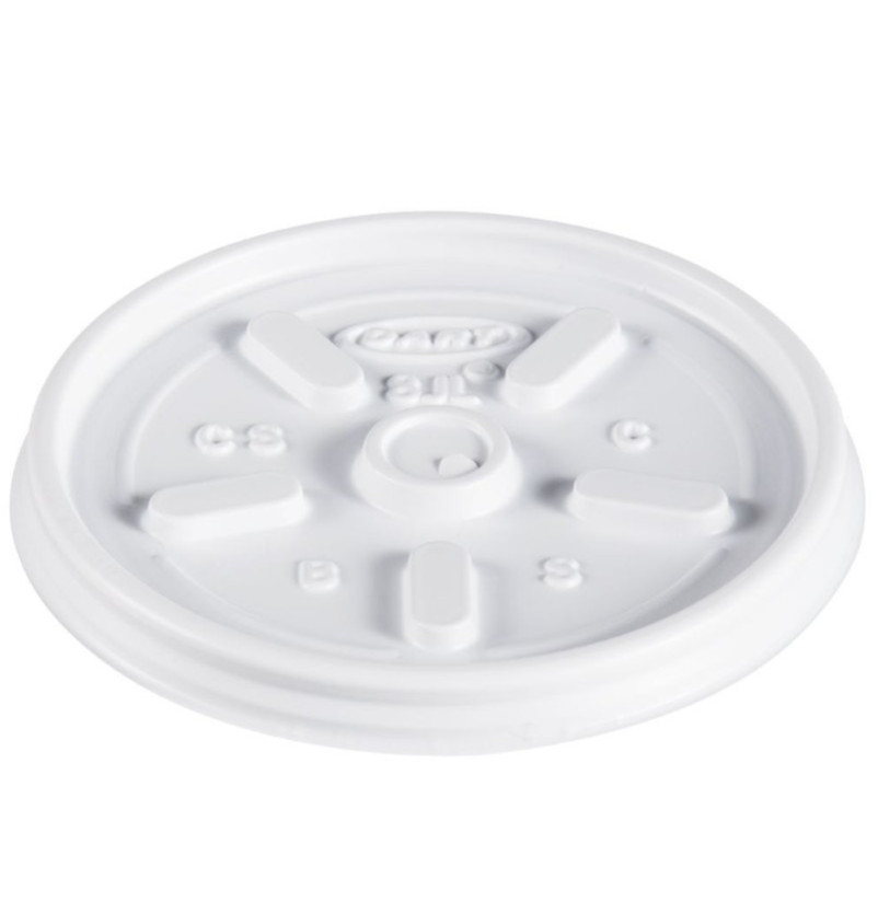 Dart 8JL Vented Flat Lid for 8 oz Foam Cups White Snap-On Lid 1,000 Count
