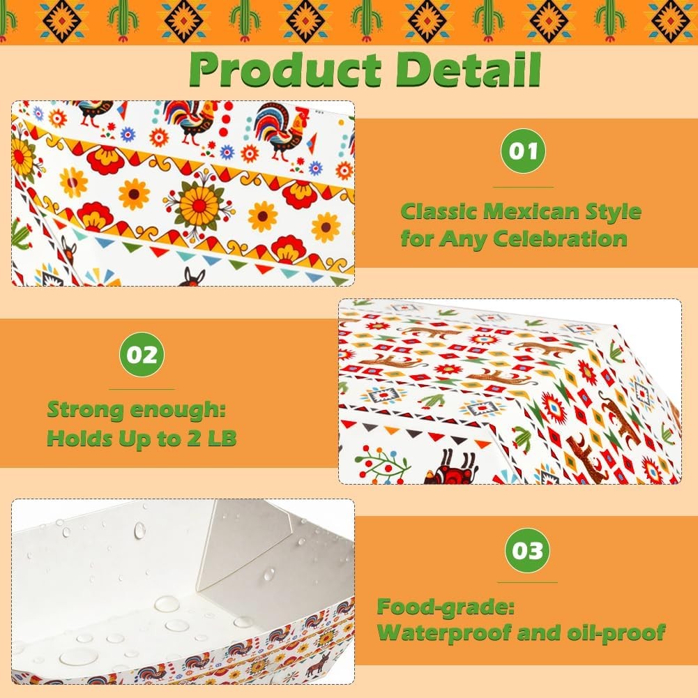 100 PCS 2LB Paper Food Boat Trays, Disposable Mexican Nacho Trays Fully
