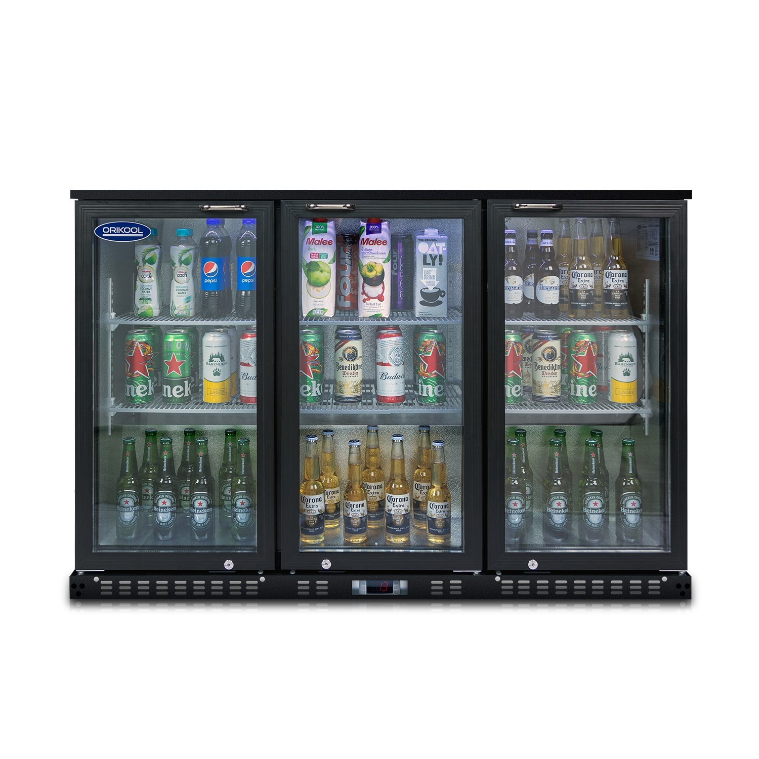 Back Bar Cooler 480 Cans,3 Glass Doors,LED,Adjustable Shelves,Safety Lock