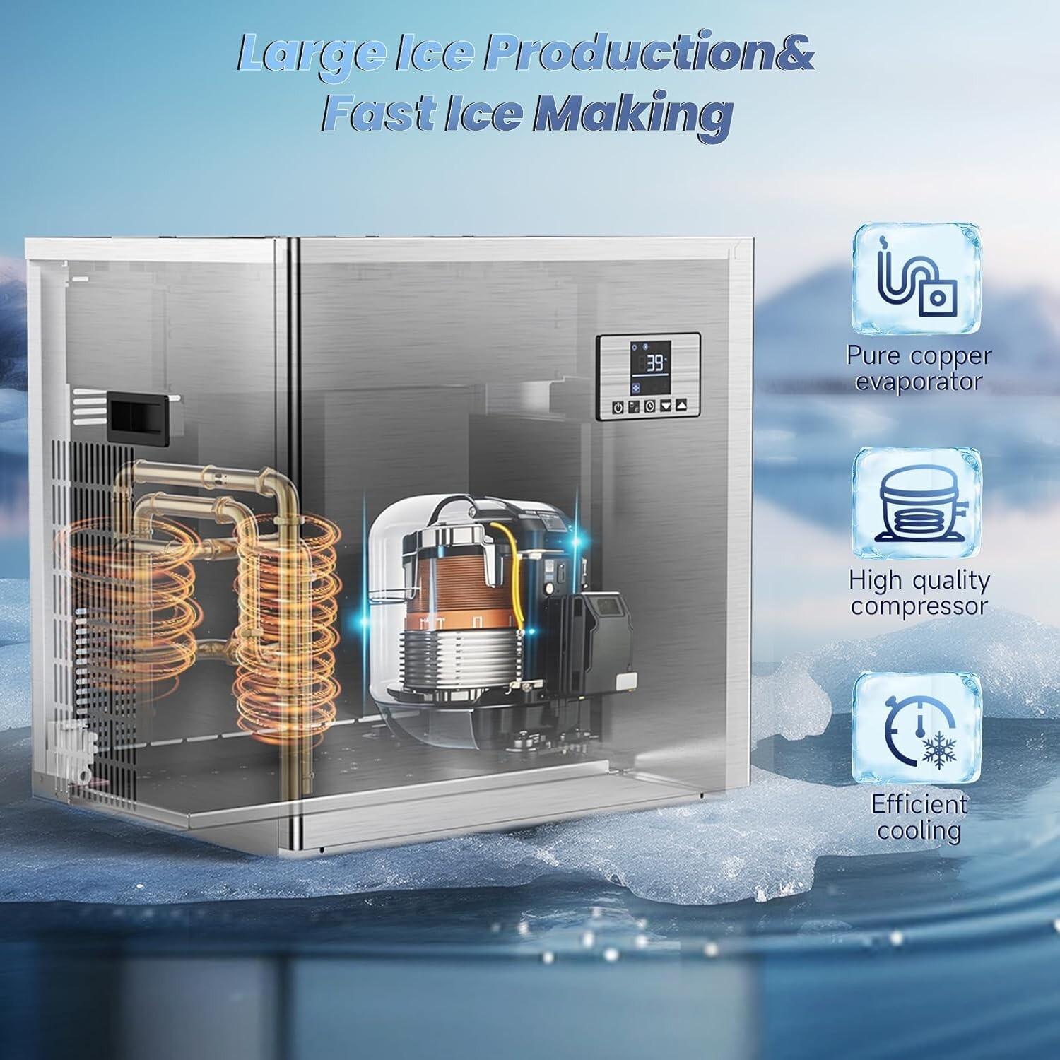 Commercial Ice Maker Machine-Head 550lbs/24h Industrial Ice Machine Self-Cleanin
