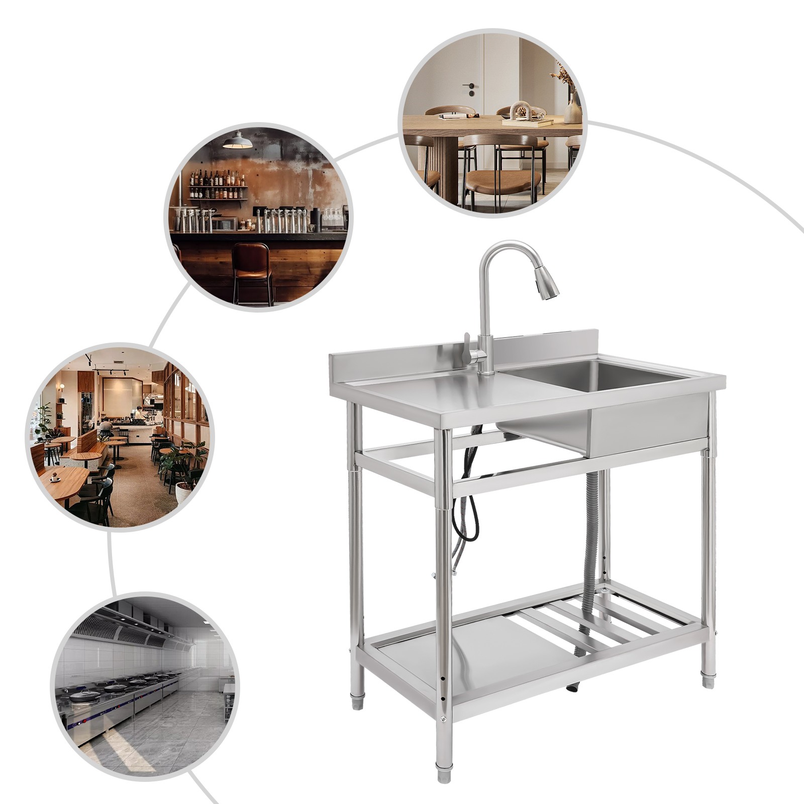 39*20*39″ Commercial Sink Stainless Steel Utility Sink Freestanding Single Bowl