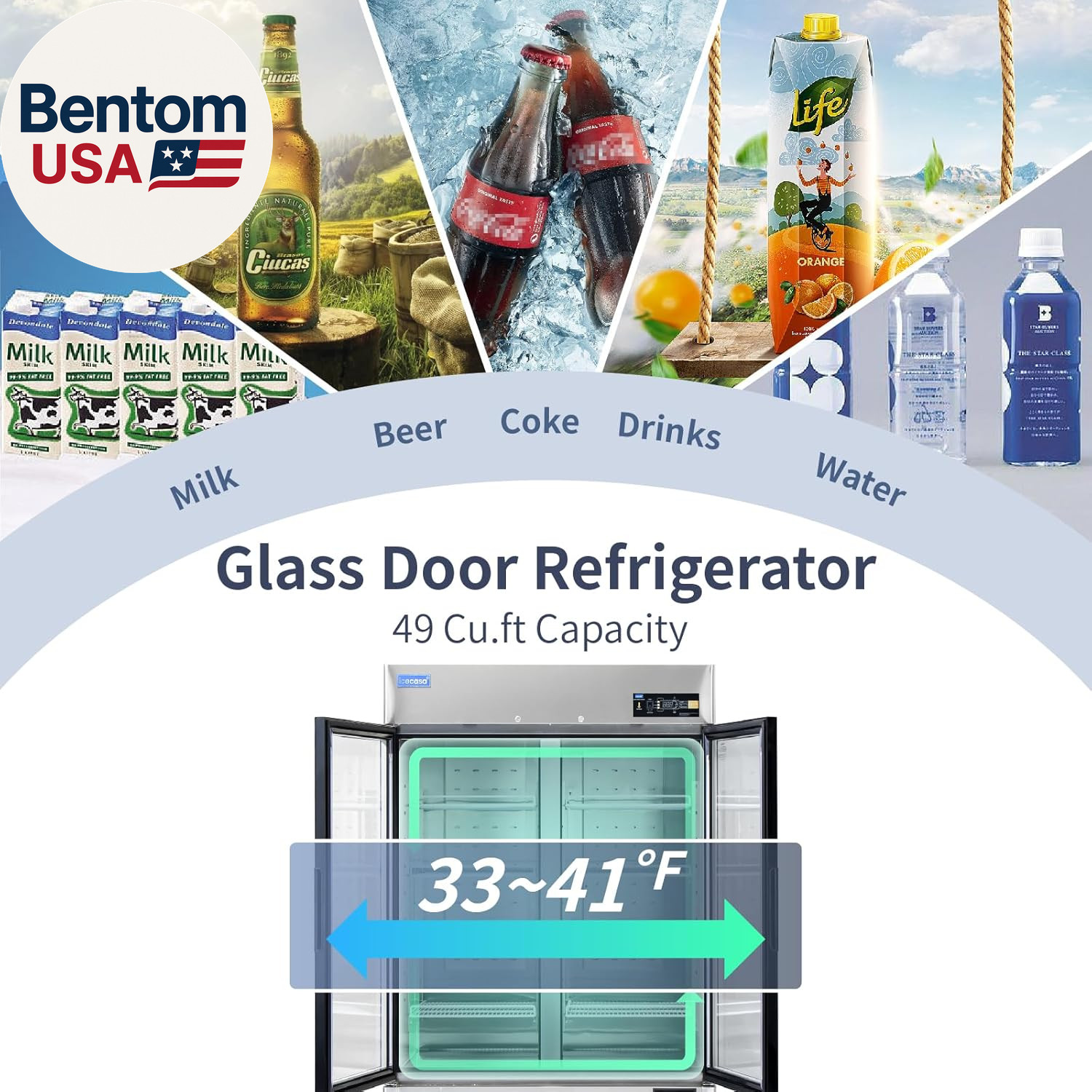 54″ W Commercial Display Refrigerator 2 Glass Door Merchandiser Reach-In 49 Cu.F