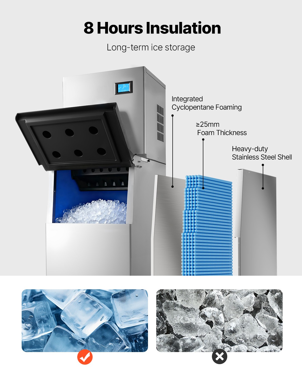 VEVOR Commercial Ice Maker 360LBS/24H with 250LBS Storage Bin Auto Self-Cleaning