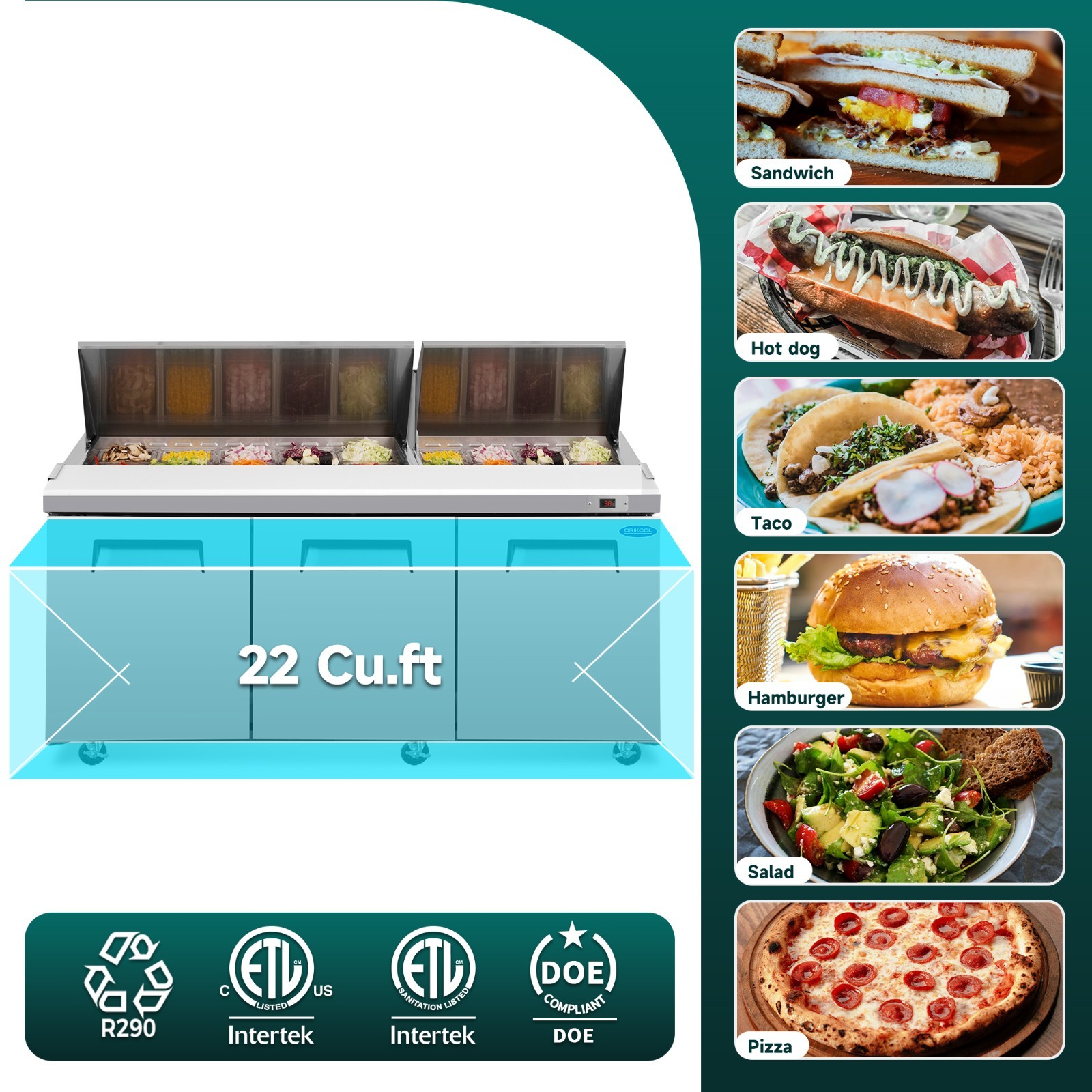 72″ Commercial Sandwich Prep Table Refrigerator Digital Control Included