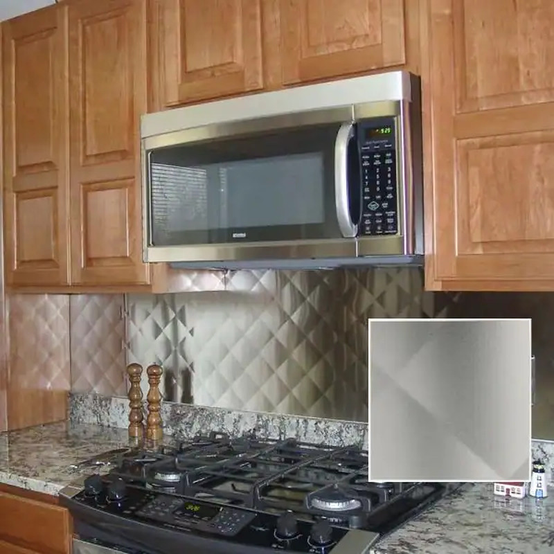 36 in. X 30 in. Quilted Stainless Steel Backsplash Silver Stain-Resistant Finish