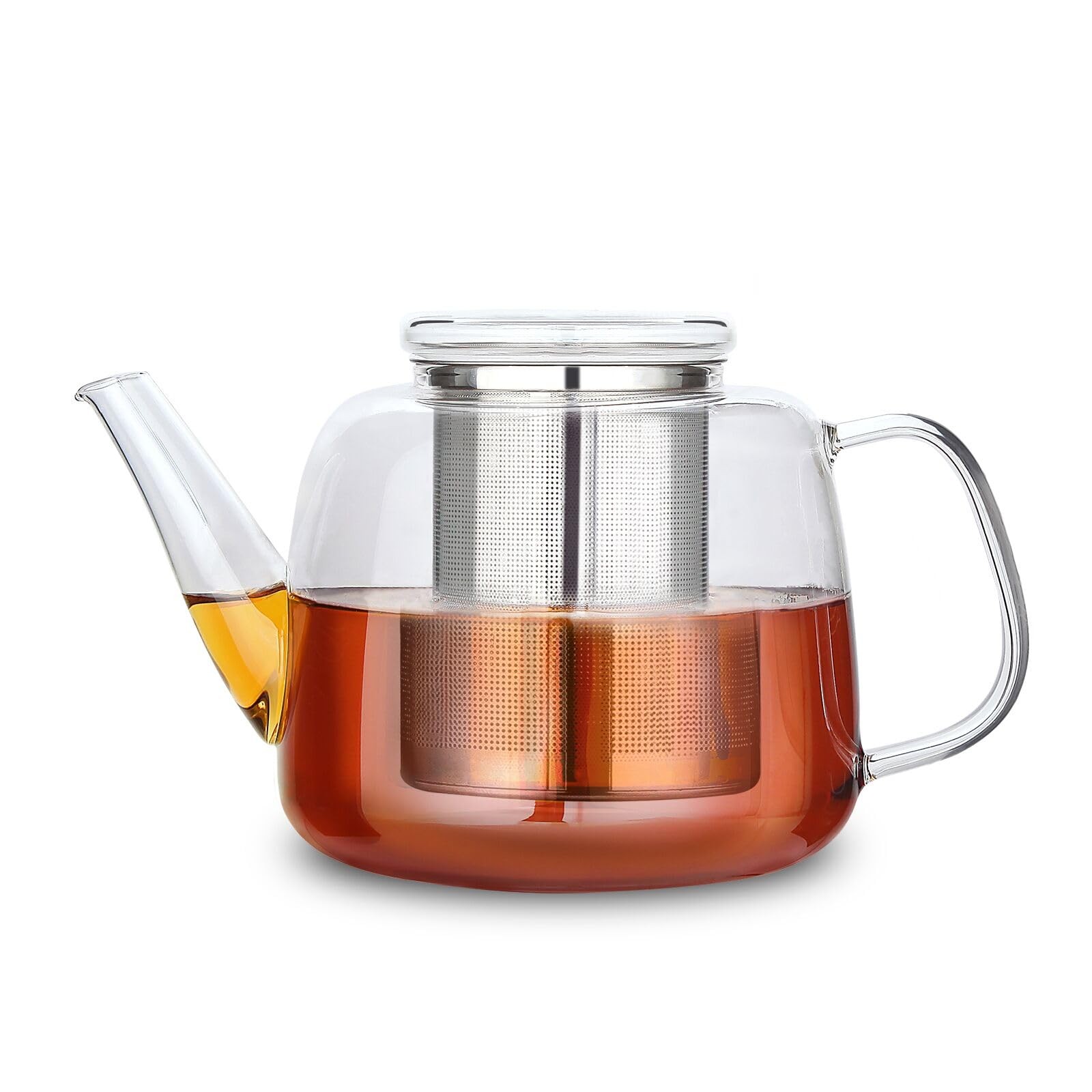 Easyworkz Borosilicate Glass Teapot 50oz with Large Stainless Steel Removable Lo