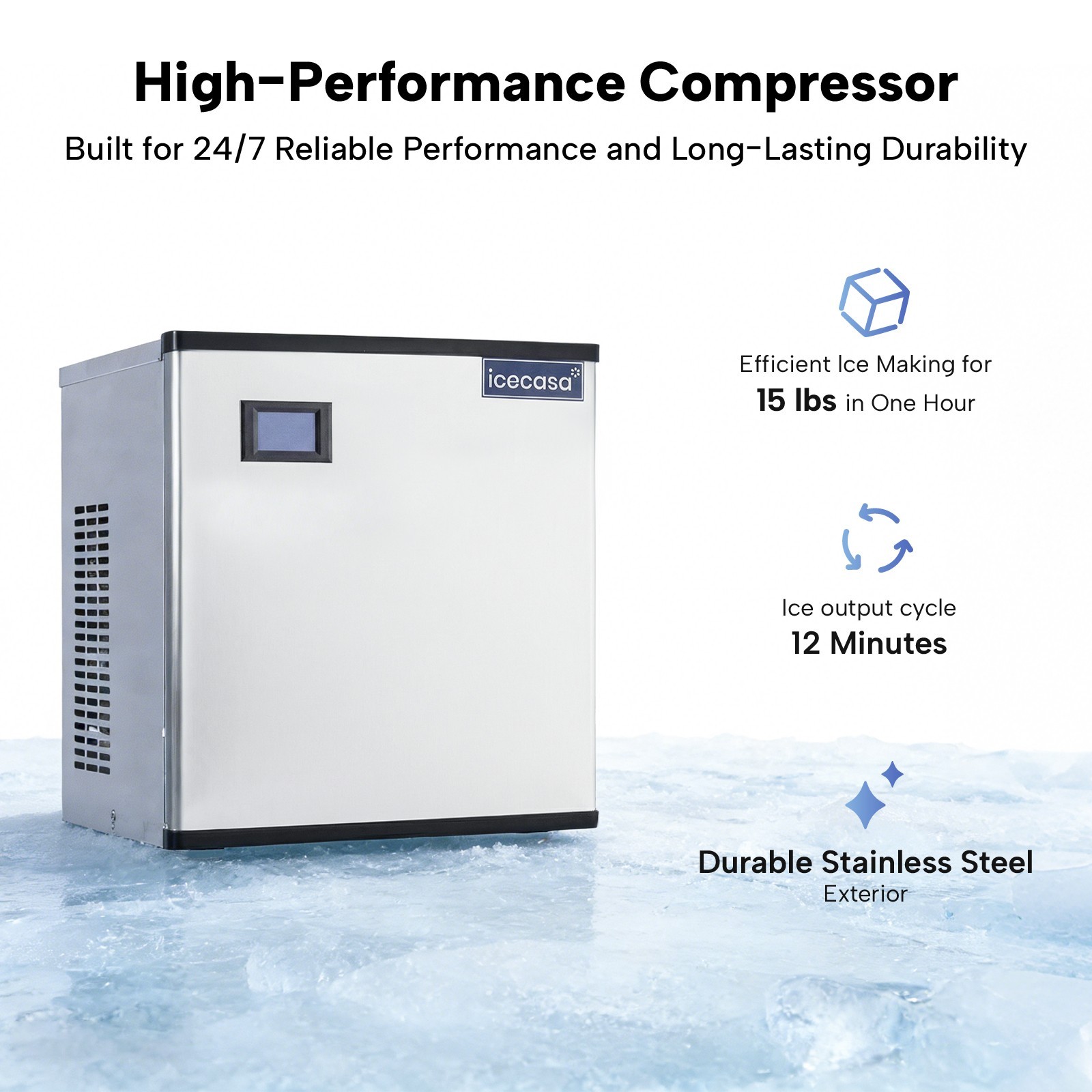 ICECASA 360lbs/24h Commercial Ice Maker Machine Head Stainless Steel Restaurant