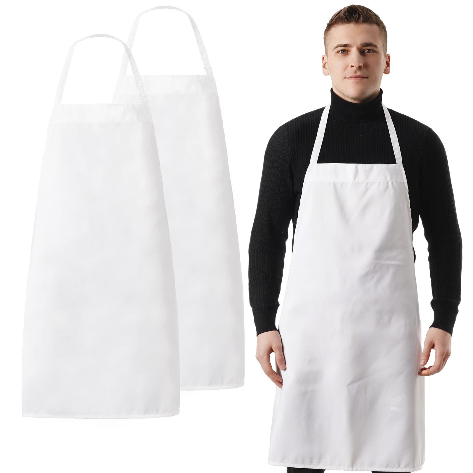 White Kitchen Aprons unisex Bib Apron with extra long ties for Cooking in Kit…