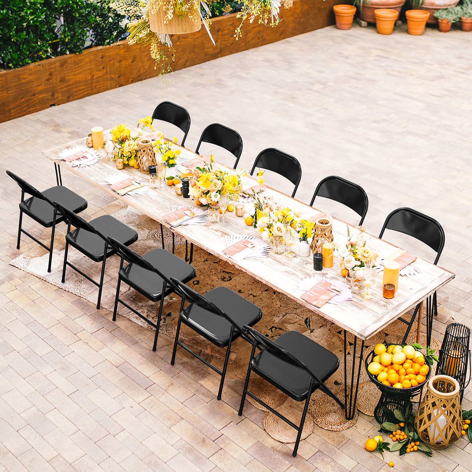 4 Pack Metal Frame Folding Chairs Portable Stackable Commercial Seat Steel Frame