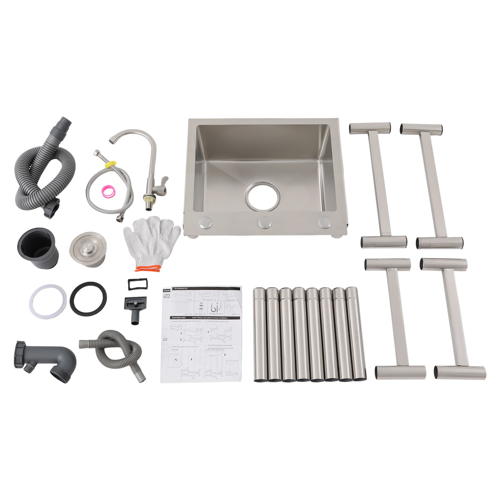 Free Standing Stainless-Steel Single Bowl Commercial Restaurant Kitchen Sink