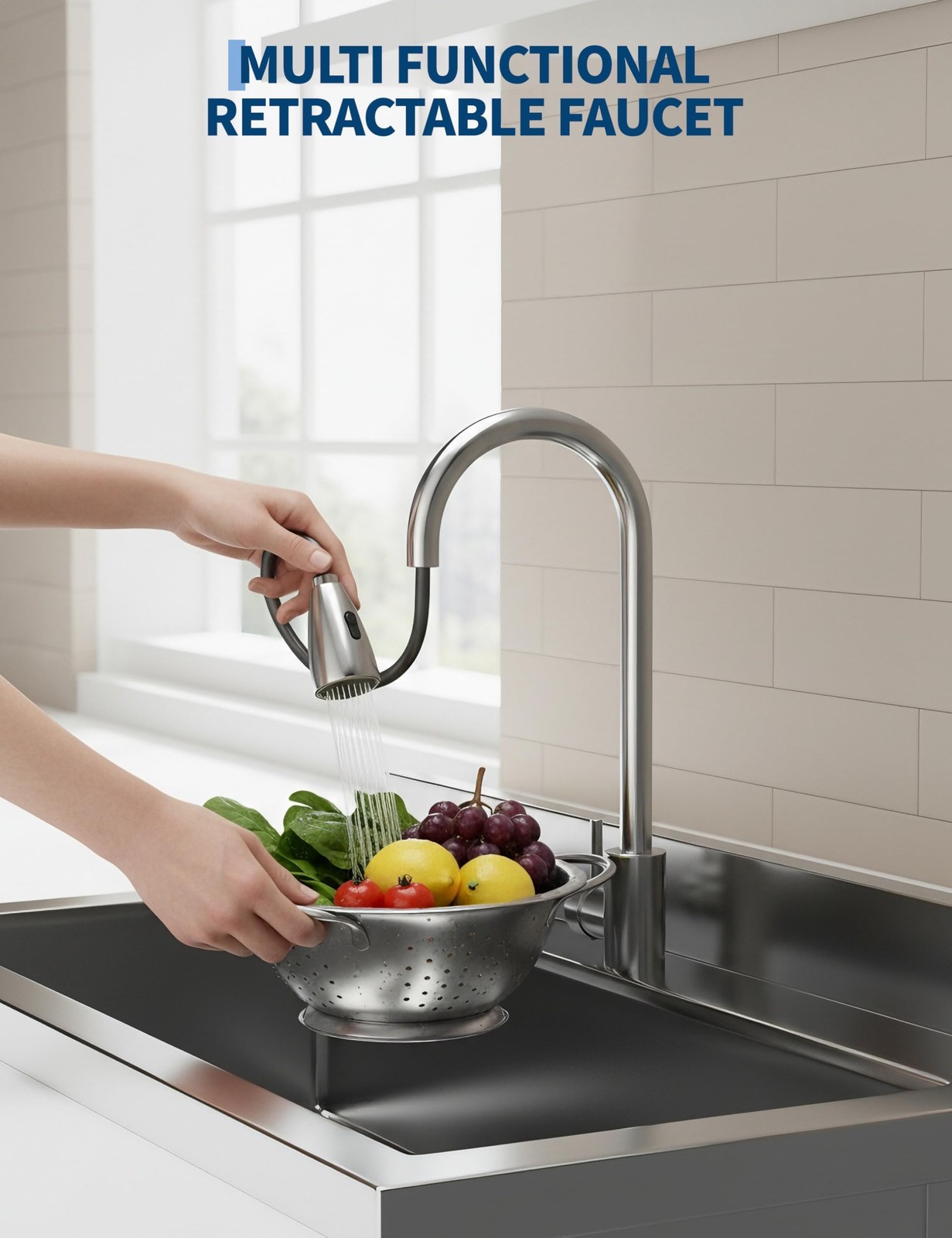 Stainless Steel Utility Sink with Pull-Out Faucet,23.6″D x 39.37″W x 31.5″H F…