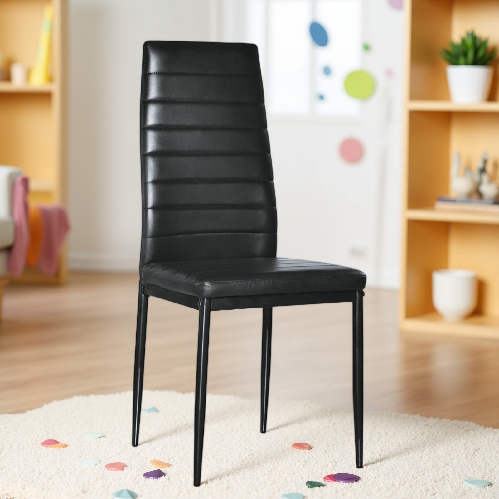 4PCS Black High Back Dining Chair, Modern Kitchen Chair & Restaurant Chair