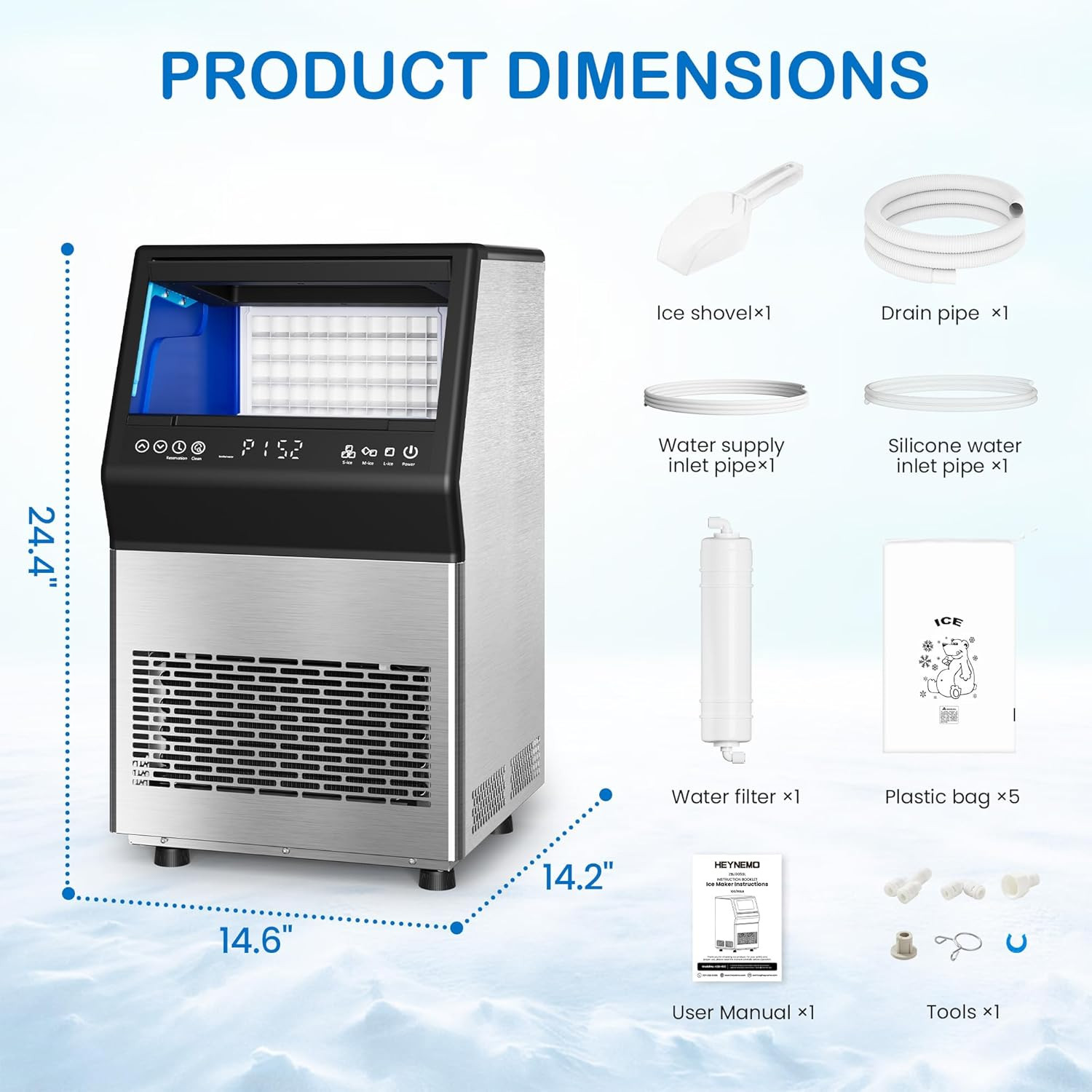 Commercial Ice Maker Machine, 110Lbs/24H Stainless Steel Undercounter Freestandi